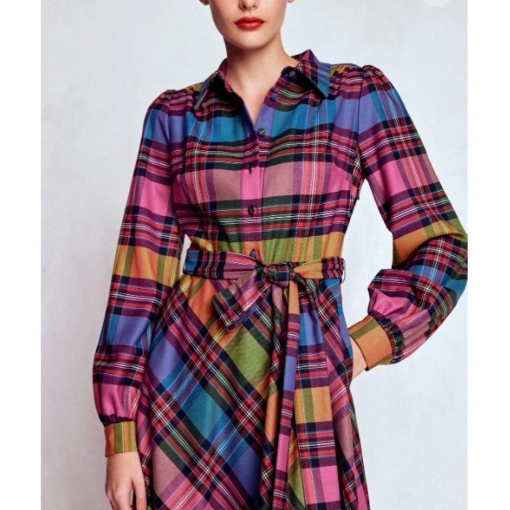 Boden Vivienne Bold Check Button Up Maxi Dress Belted Long Sleeve | Size 8 - Picture 11 of 13